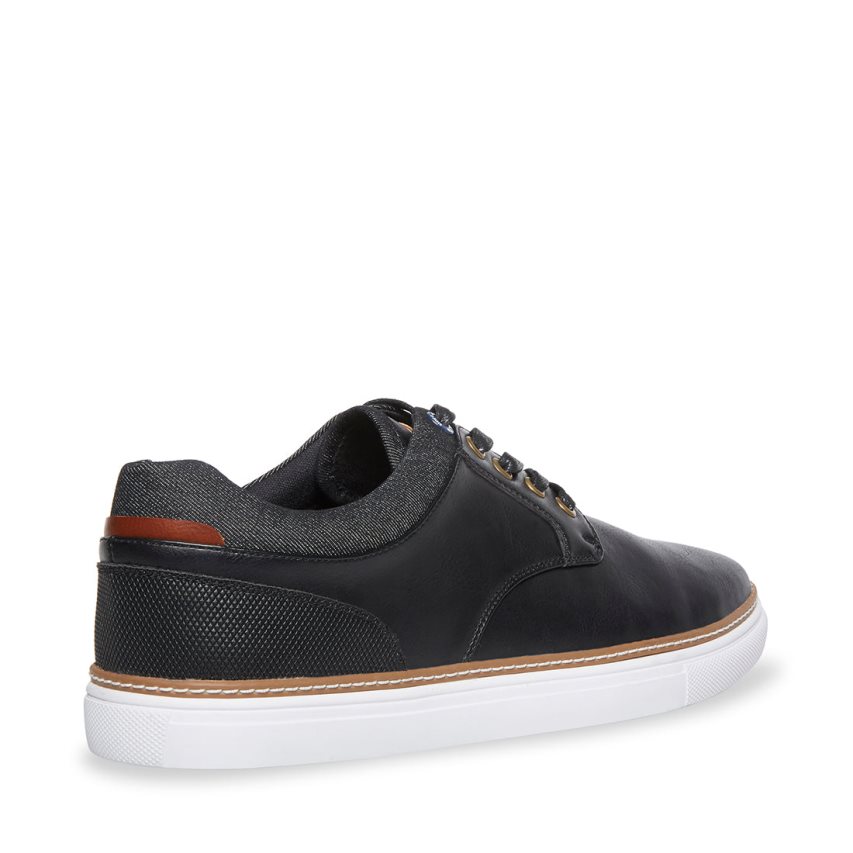 Black Steve Madden Gully Leather Men's Sneakers | PH 2987XVM